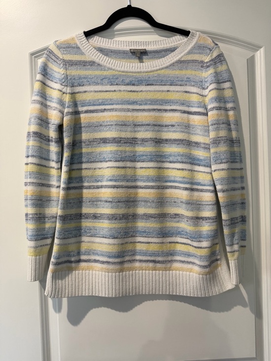 Talbots Sweaters - Talbots Pastel Striped Crewneck Sweater in Blue, Yellow & White